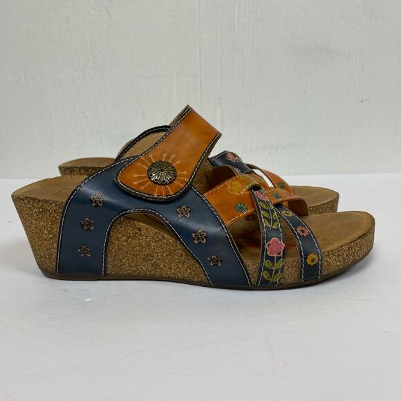 L'Artiste By Spring Step Jadora Leather Wedge Sandals Boho Artsy Size 10.5-11 - Picture 1 of 12